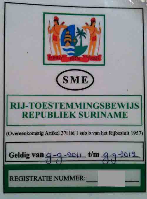 Suriname rijbevoegdheidsbewijs
